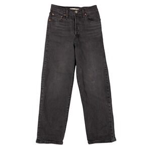 Levi's Ribcage Straight Ankle Jeans Women 25 Black Ultra High Rise Button‎ Fly